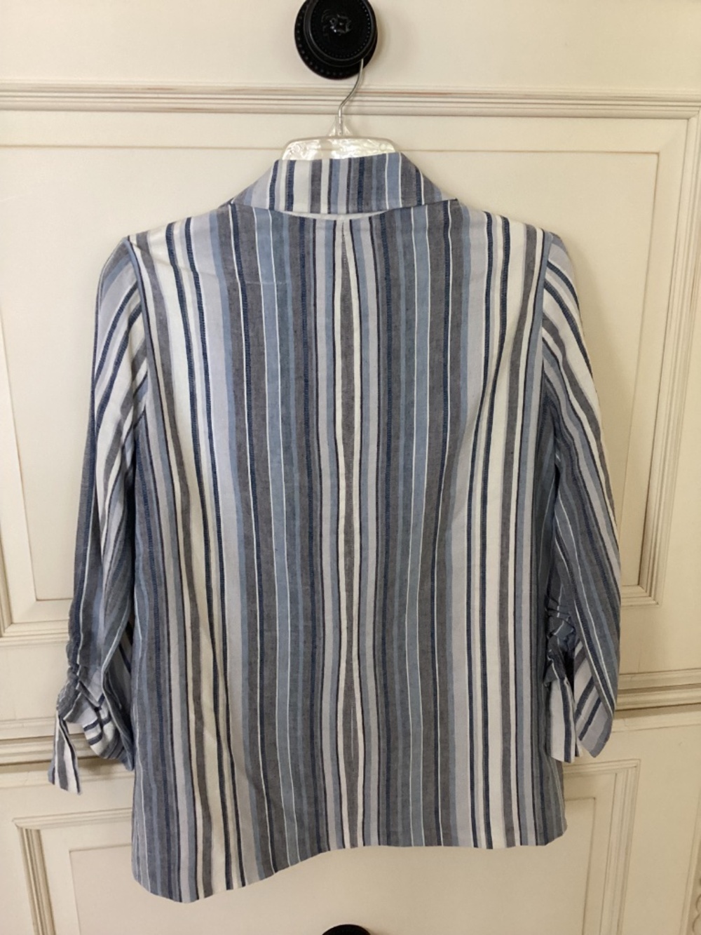 NWOT - DREW STRIPED BLUE GRAY WHITE JACKET - LINEN BLEND - SIZE S - Picture 5 of 10
